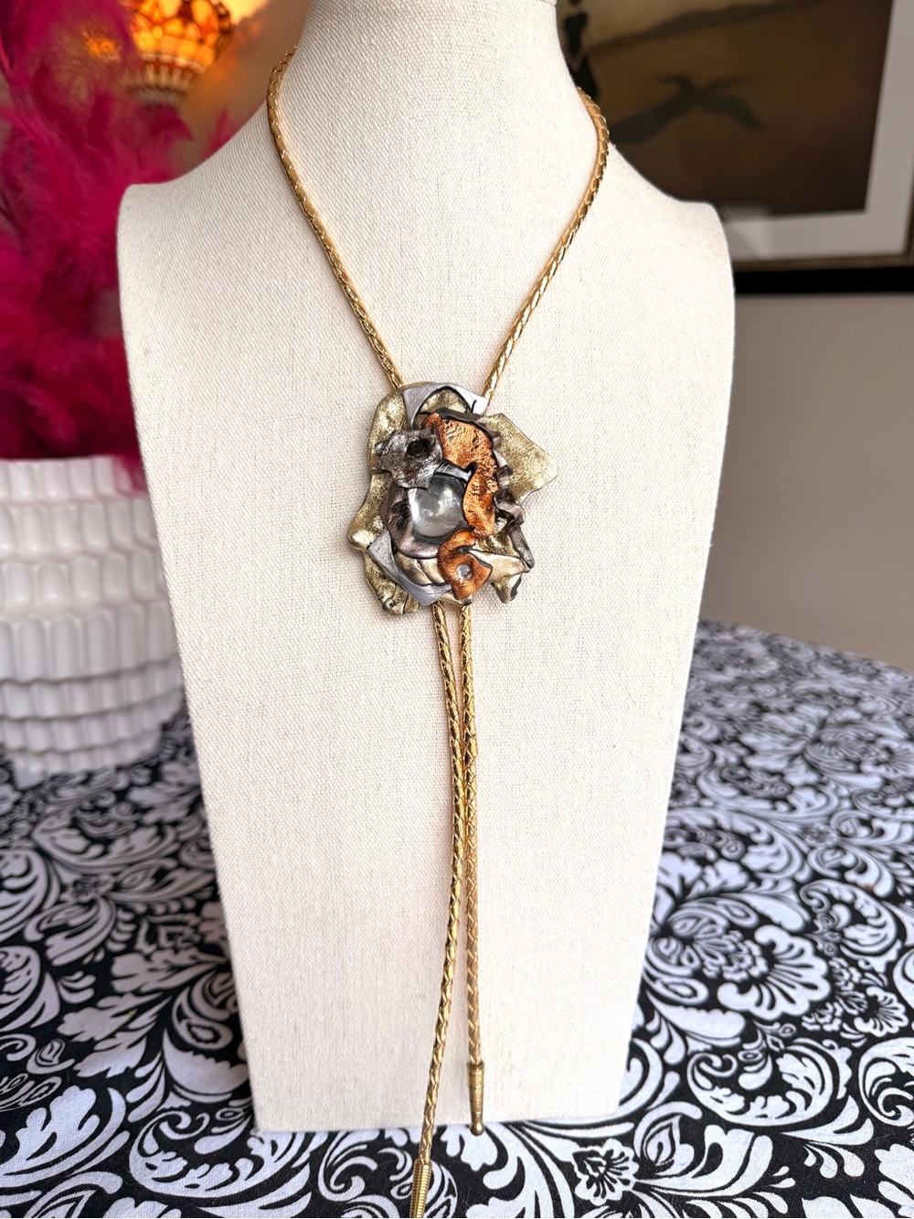 Artisan Handmade Mixed Metal Sculptural Bolo Lariat Necklace